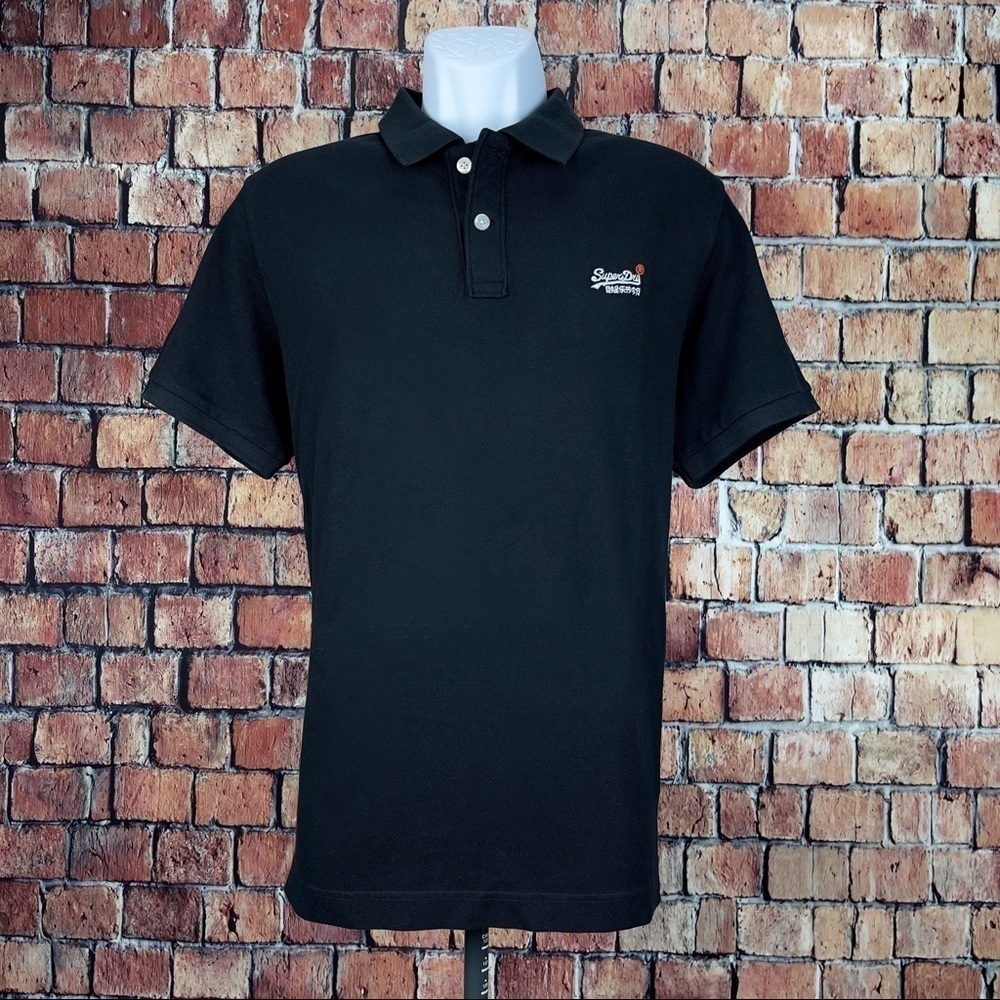 SUPERDRY Men’s Pique Short Sleeve Polo Shirt in Black Size XXL NWT
